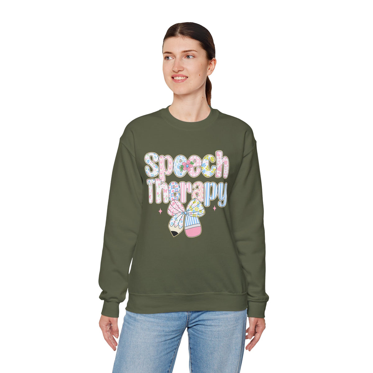 Speech Therapy - Pink Blue Coquette – Gildan Heavy Blend | Trendy Women’s Soft Sweatshirt. Direct to Garment. Printed & Shipped in the USA. Unisex Sizes.