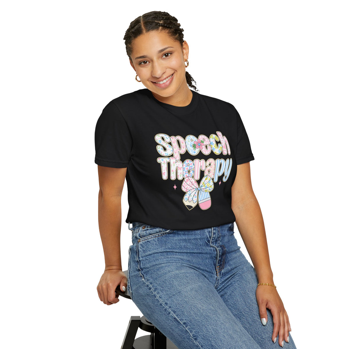 Speech Therapy - Pink Blue Coquette - Comfort Colors | Trendy Women's T-Shirt. Direct to Garment. Printed & Shipped in the USA. Unisex Sizes.