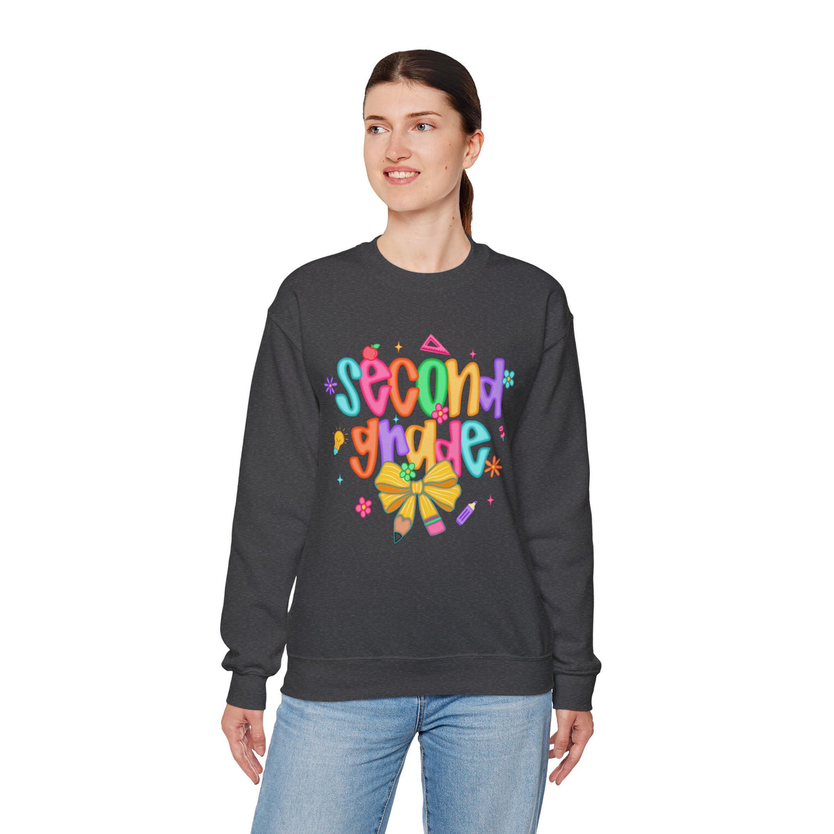 Coquette Second Grade Pencil Bow – Gildan Heavy Blend | Trendy Women’s Soft Sweatshirt. Direct to Garment. Printed & Shipped in the USA. Unisex Sizes.