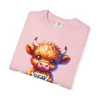 Sugar Addict Highland Cow - Comfort Colors | Trendy Women's T-Shirt. Direct to Garment. Printed & Shipped in the USA. Unisex Sizes.