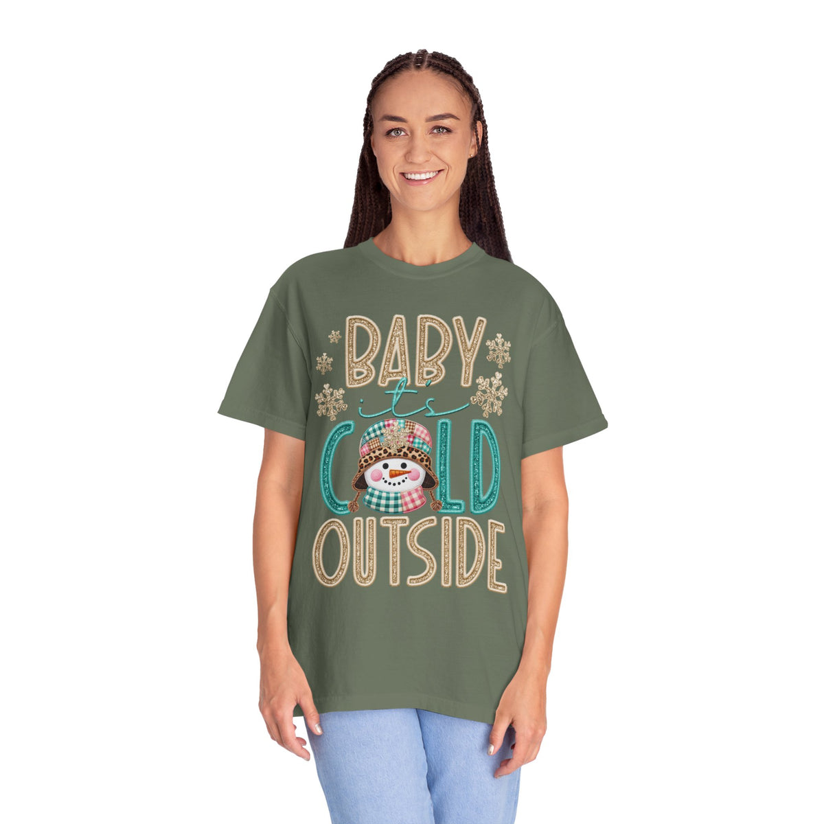 Baby It's Cold Outside Snowman  - Comfort Colors | Trendy Women's T-Shirt. Direct to Garment. Printed & Shipped in the USA. Unisex Sizes.
