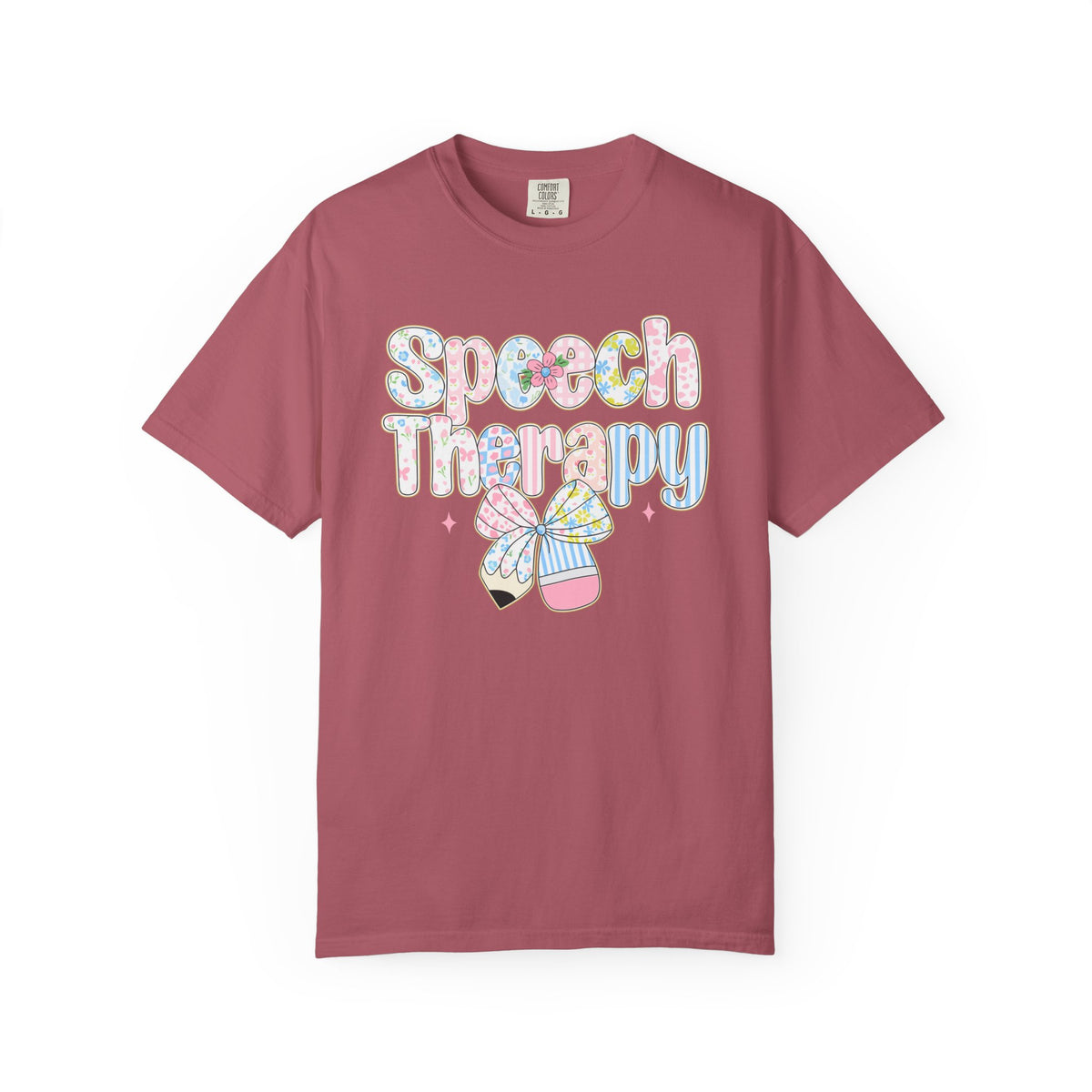 Speech Therapy - Pink Blue Coquette - Comfort Colors | Trendy Women's T-Shirt. Direct to Garment. Printed & Shipped in the USA. Unisex Sizes.
