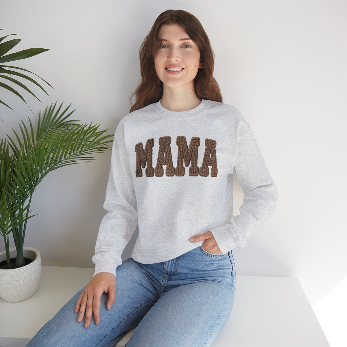 Mama, Faux Knit – Gildan Heavy Blend | Trendy Women’s Soft Sweatshirt. Direct to Garment. Printed & Shipped in the USA. Unisex Sizes.