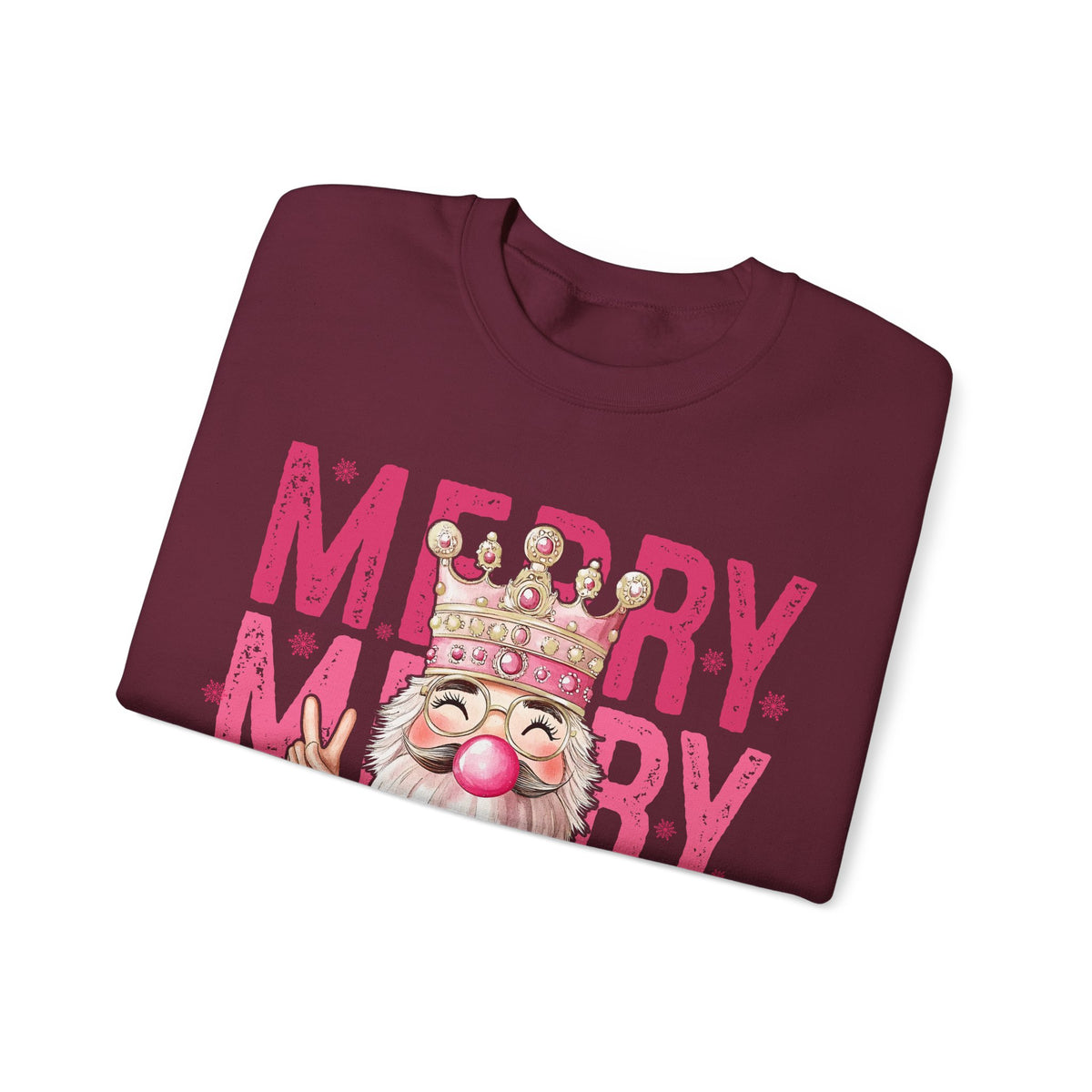Merry Christmas - Cute Pink Bubblegum Nutcracker – Gildan Heavy Blend | Trendy Women’s Soft Sweatshirt. Direct to Garment. Printed & Shipped in the USA. Unisex Sizes.