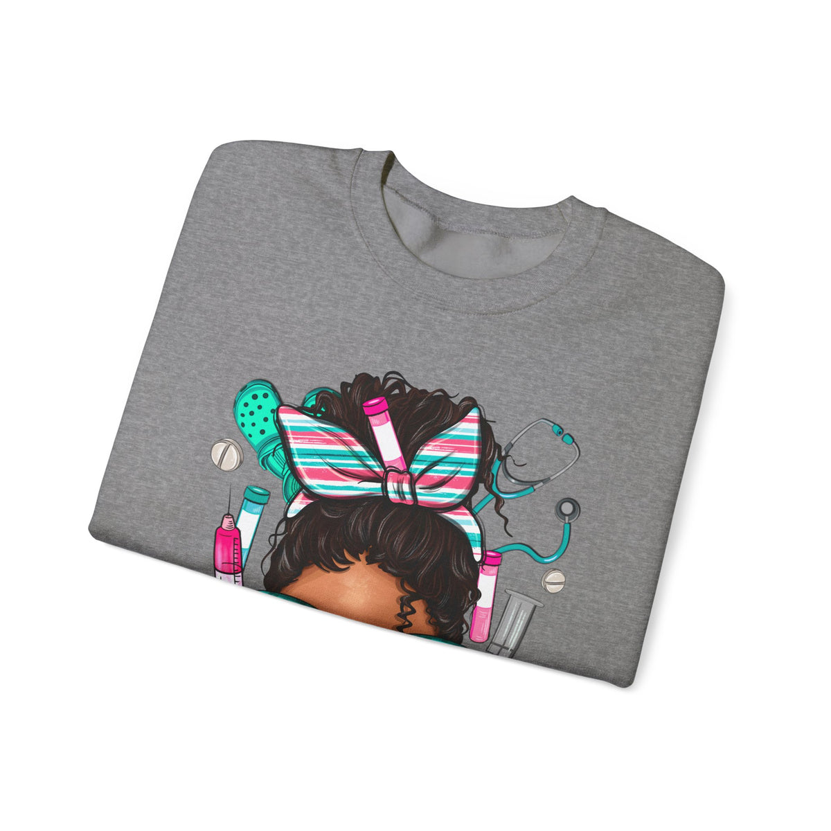 Phlebotomist Life, Messy Bun – Gildan Heavy Blend | Trendy Women’s Soft Sweatshirt. Direct to Garment. Printed & Shipped in the USA. Unisex Sizes.