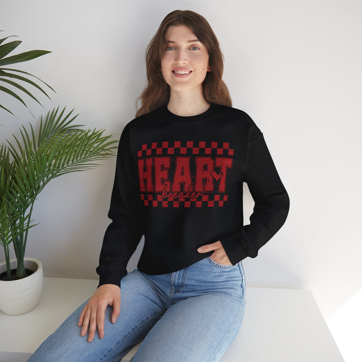 Heart Breaker, Red Checkered Distressed – Gildan Heavy Blend | Trendy Women’s Soft Sweatshirt. Direct to Garment. Printed & Shipped in the USA. Unisex Sizes.
