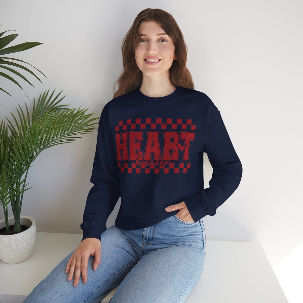 Heart Breaker, Red Checkered Distressed – Gildan Heavy Blend | Trendy Women’s Soft Sweatshirt. Direct to Garment. Printed & Shipped in the USA. Unisex Sizes.