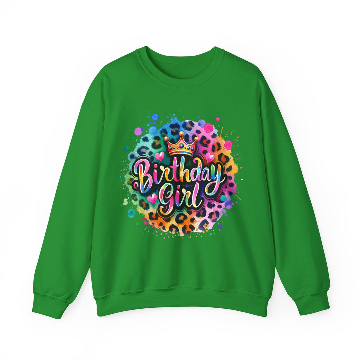 Birthday Girl, Neon Leopard – Gildan Heavy Blend | Trendy Women’s Soft Sweatshirt. Direct to Garment. Printed & Shipped in the USA. Unisex Sizes.