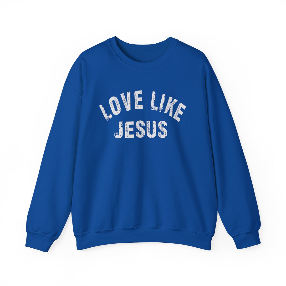 Love Like Jesus - Distressed – Gildan Heavy Blend | Trendy Men's and Women’s Soft Sweatshirt. Direct to Garment. Printed & Shipped in the USA. Unisex Sizes.