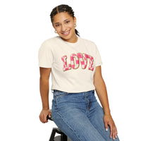 Faux Crochet Checkered LOVE - Comfort Colors | Trendy Women's T-Shirt. Direct to Garment. Printed & Shipped in the USA. Unisex Sizes.