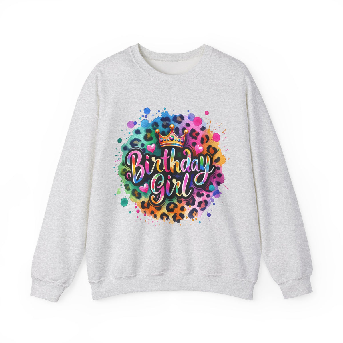 Birthday Girl, Neon Leopard – Gildan Heavy Blend | Trendy Women’s Soft Sweatshirt. Direct to Garment. Printed & Shipped in the USA. Unisex Sizes.
