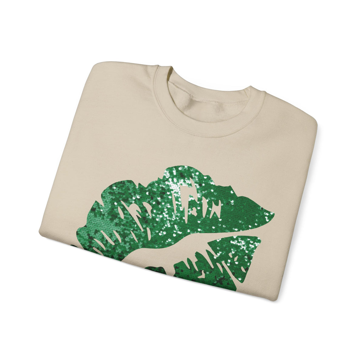 Green Faux Glitter Kiss – Gildan Heavy Blend | Trendy Women’s Soft Sweatshirt. Direct to Garment. Printed & Shipped in the USA. Unisex Sizes.