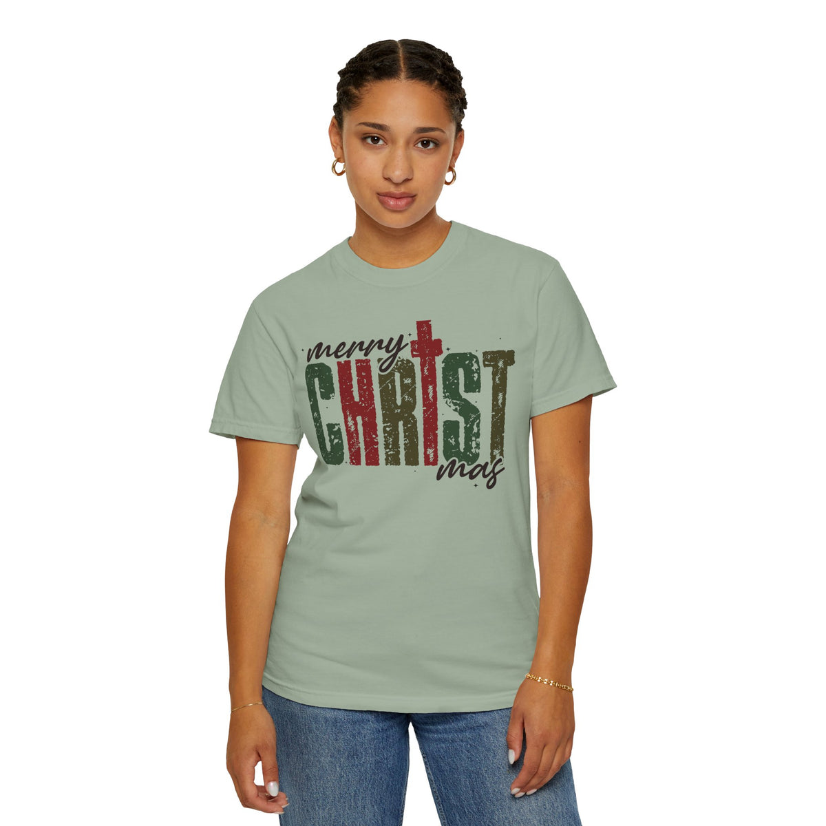 Distressed Merry ChrisTmas Faith - Comfort Colors | Trendy Men's and Women's T-Shirt. Direct to Garment. Printed & Shipped in the USA. Unisex Sizes.