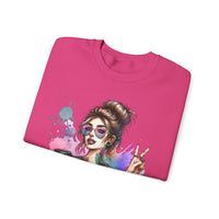 Cool Mombie with Coffee Peace Tattoo - Tired Mom – Gildan Heavy Blend | Trendy Women’s Soft Sweatshirt. Direct to Garment. Printed & Shipped in the USA. Unisex Sizes.
