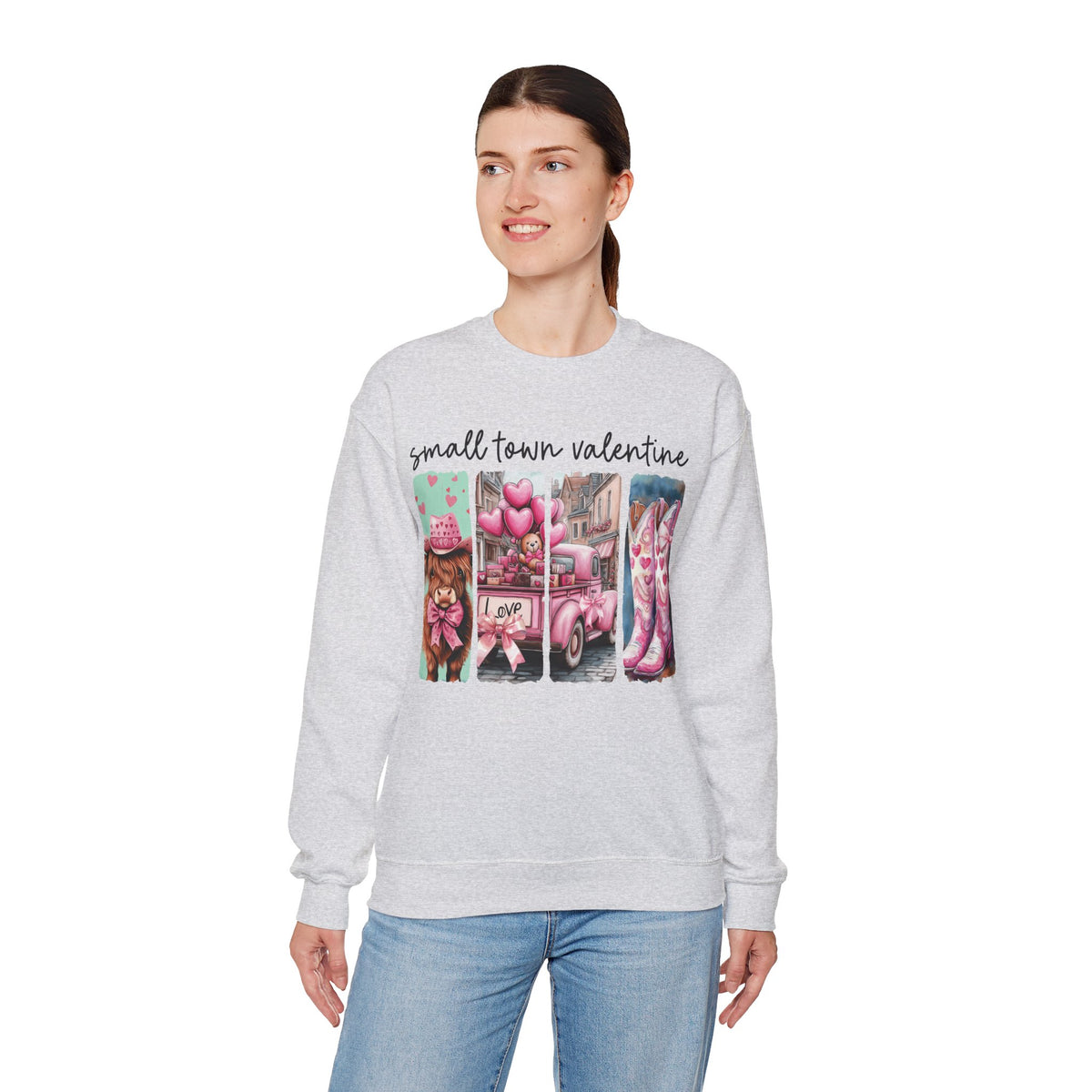 Small Town Valentine – Gildan Heavy Blend | Trendy Women’s Soft Sweatshirt. Direct to Garment. Printed & Shipped in the USA. Unisex Sizes.