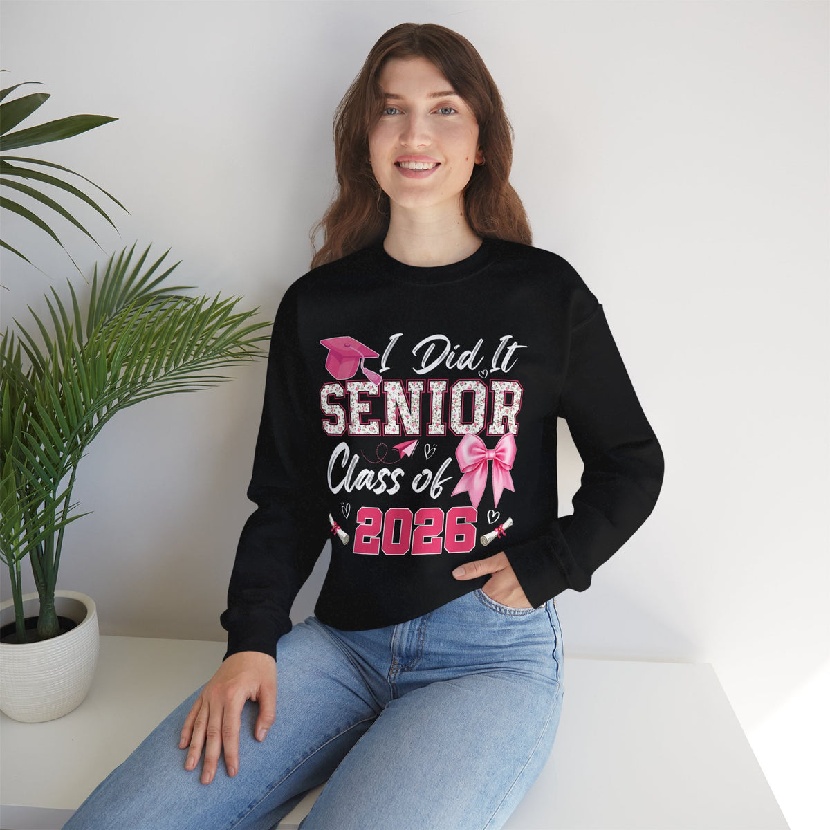 Class of 2026 I Did It Senior Coquette Bow Graduation – Gildan Heavy Blend | Trendy Women’s Soft Sweatshirt. Direct to Garment. Printed & Shipped in the USA. Unisex Sizes.