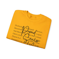 Proud Senior Mom, Description – Gildan Heavy Blend | Trendy Women’s Soft Sweatshirt. Direct to Garment. Printed & Shipped in the USA. Unisex Sizes.