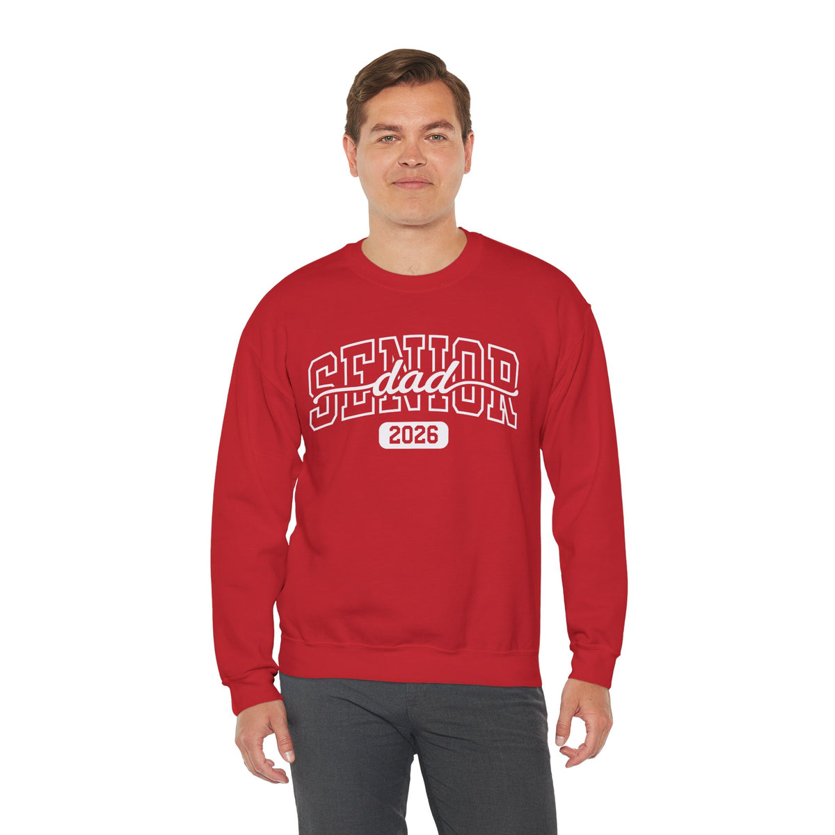 Senior Dad 2026 – Gildan Heavy Blend | Trendy Men's Soft Sweatshirt. Direct to Garment. Printed & Shipped in the USA. Unisex Sizes.