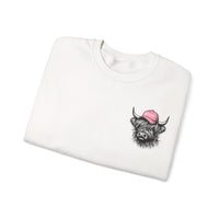 Head Heffa Highland Cow, Front & Back Print – Gildan Heavy Blend | Trendy Women’s Soft Sweatshirt. Direct to Garment. Printed & Shipped in the USA. Unisex Sizes.