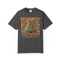 Merry Merry Merry Christmas, Faux Latch Hook Yarn - Comfort Colors | Trendy Women's T-Shirt. Direct to Garment. Printed & Shipped in the USA. Unisex Sizes.