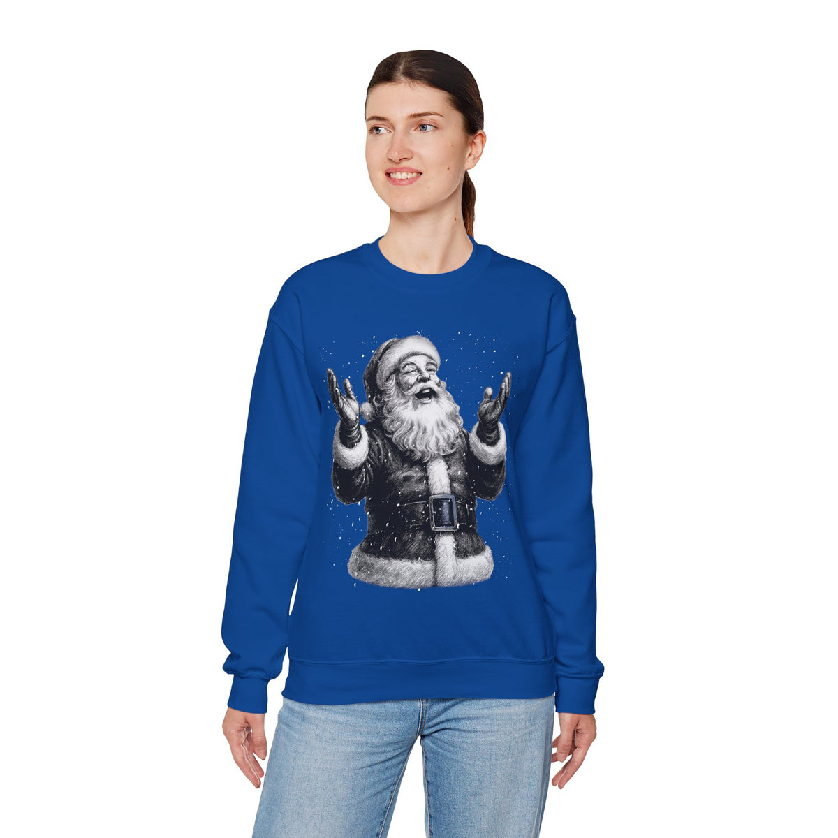 Joyful Santa - Black and White Vintage – Gildan Heavy Blend | Trendy Women’s and Men's Soft Sweatshirt. Direct to Garment. Printed & Shipped in the USA. Unisex Sizes.