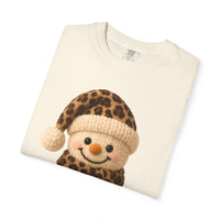 Cute Leopard Faux Knit Snowman Winter - Comfort Colors | Trendy Women's T-Shirt. Direct to Garment. Printed & Shipped in the USA. Unisex Sizes.