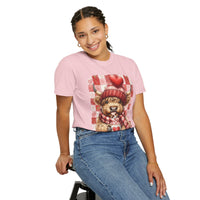 Highland Cow Be Mine, Red Checkered - Comfort Colors | Trendy Women's T-Shirt. Direct to Garment. Printed & Shipped in the USA. Unisex Sizes.