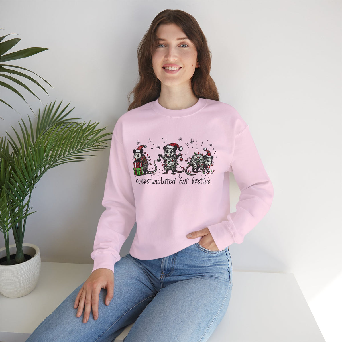 Overstimulated But Festive Christmas Possums – Gildan Heavy Blend | Trendy Women’s and Men's Soft Sweatshirt. Direct to Garment. Printed & Shipped in the USA. Unisex Sizes.
