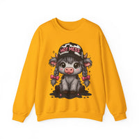 Cute Highland Cow 'Hot Mess' In Braids – Gildan Heavy Blend | Trendy Women’s Soft Sweatshirt. Direct to Garment. Printed & Shipped in the USA. Unisex Sizes.