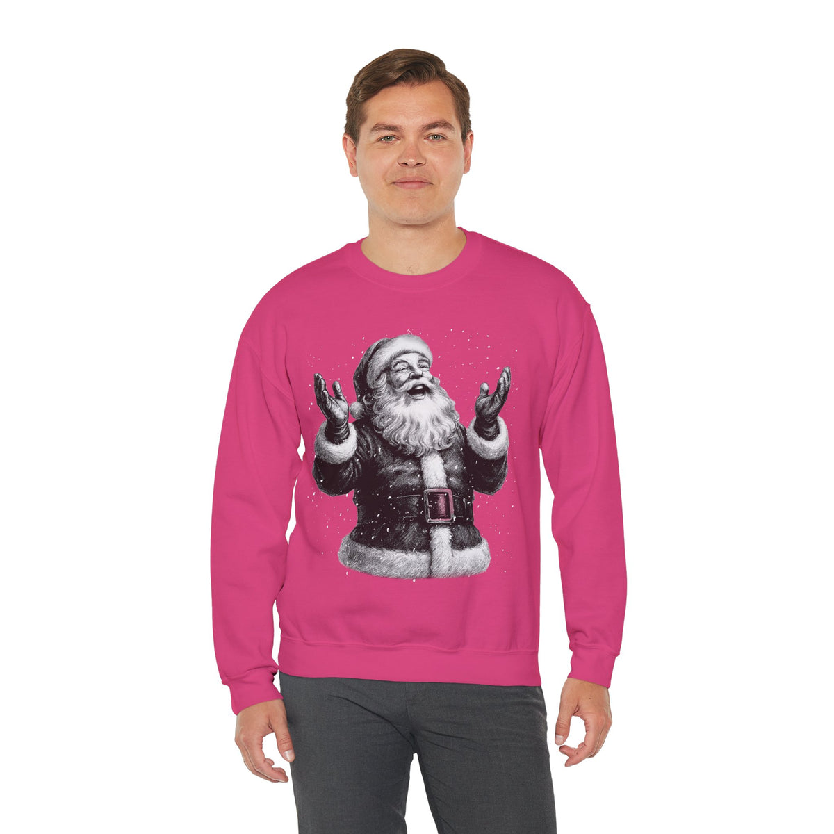 Joyful Santa - Black and White Vintage – Gildan Heavy Blend | Trendy Women’s and Men's Soft Sweatshirt. Direct to Garment. Printed & Shipped in the USA. Unisex Sizes.