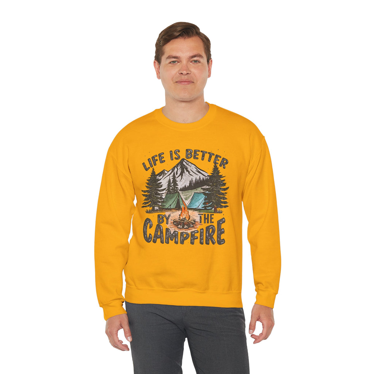 Life is Better By the Campfire – Gildan Heavy Blend | Trendy Women’s and Men's Soft Sweatshirt. Direct to Garment. Printed & Shipped in the USA. Unisex Sizes.
