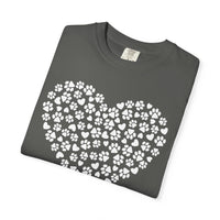 Dog Paw Heart - Comfort Colors | Trendy Women's T-Shirt. Direct to Garment. Printed & Shipped in the USA. Unisex Sizes.
