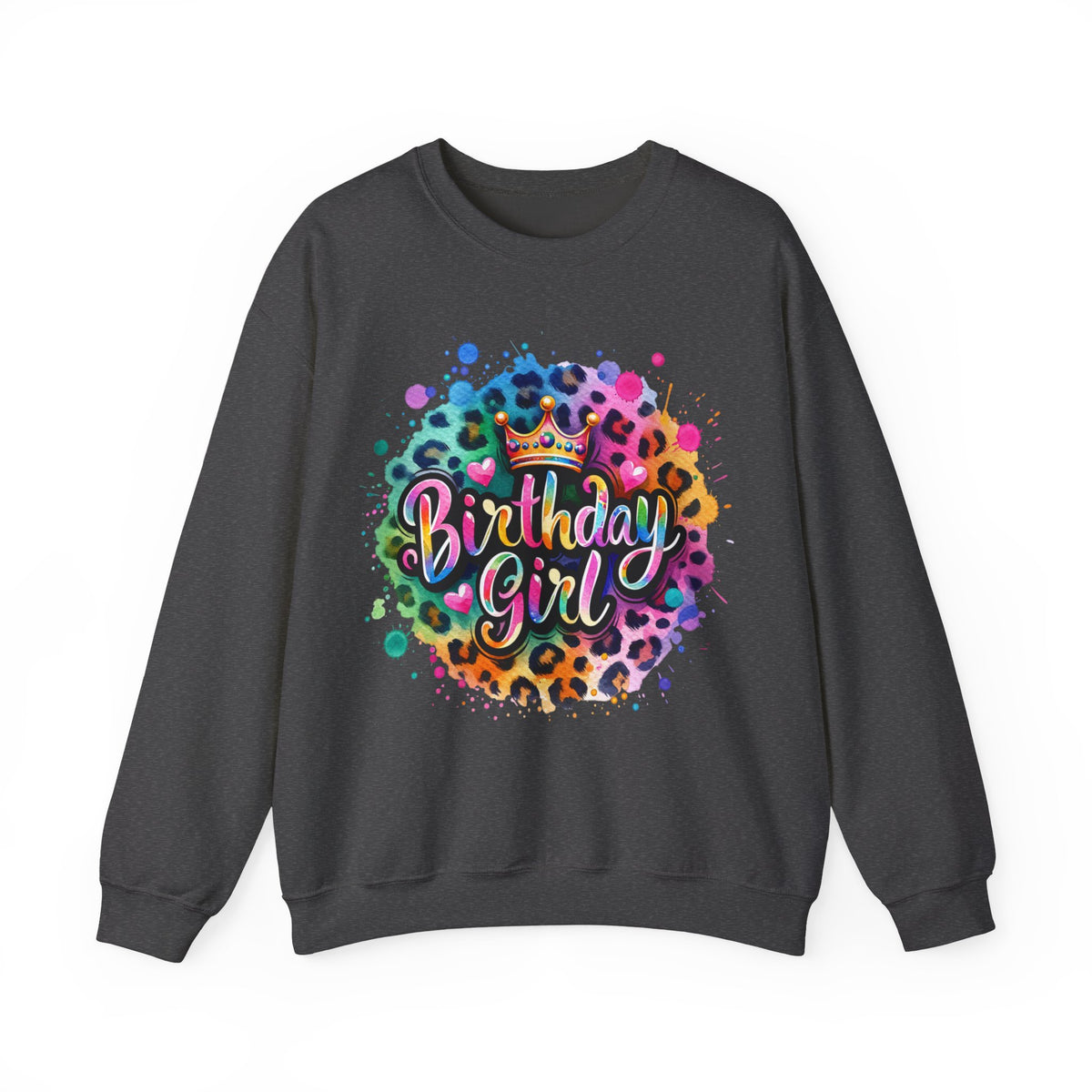 Birthday Girl, Neon Leopard – Gildan Heavy Blend | Trendy Women’s Soft Sweatshirt. Direct to Garment. Printed & Shipped in the USA. Unisex Sizes.