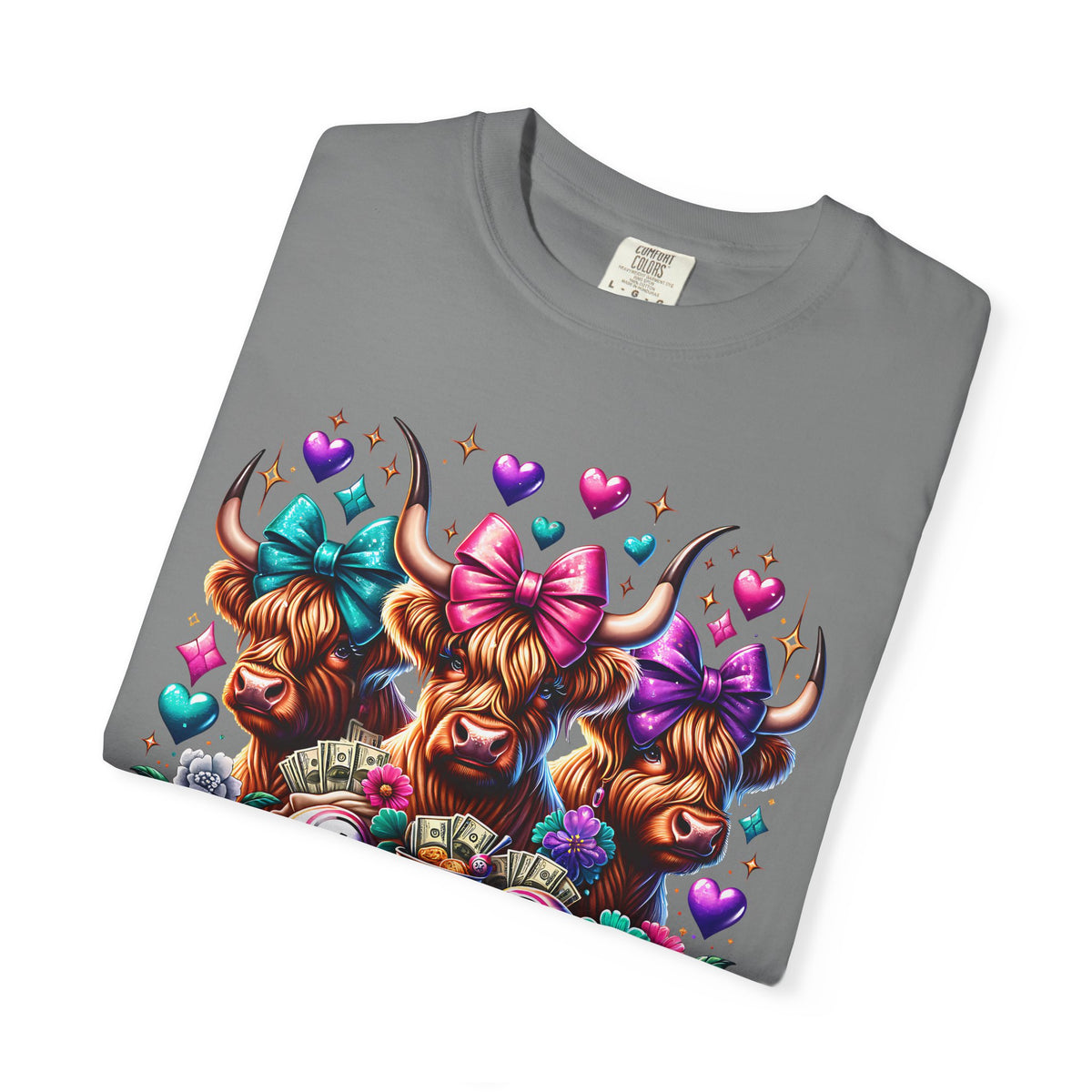 Cute Highland Cows Bingo Squad - Comfort Colors | Trendy Women's T-Shirt. Direct to Garment. Printed & Shipped in the USA. Unisex Sizes.