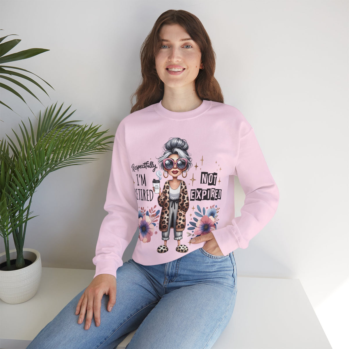 Retired Not Expired Crewneck Sweatshirt — Funny Retro Grandma Graphic