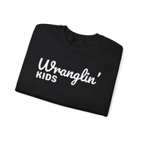 Wranglin' Kids Funny Mom Dad – Gildan Heavy Blend | Trendy Women’s and Men's Soft Sweatshirt. Direct to Garment. Printed & Shipped in the USA. Unisex Sizes.