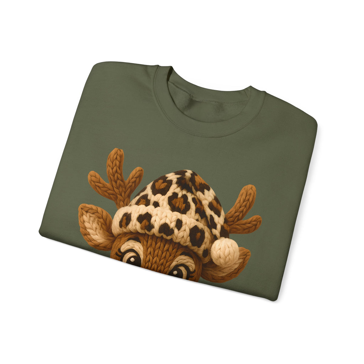 Rudolph Reindeer Leopard Santa Hat Christmas – Gildan Heavy Blend | Trendy Women’s Soft Sweatshirt. Direct to Garment. Printed & Shipped in the USA. Unisex Sizes.