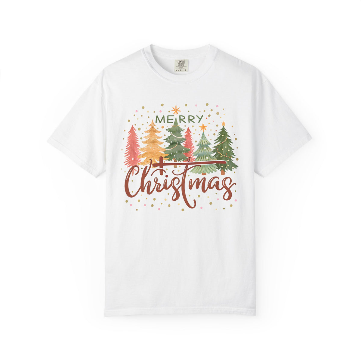 Merry ChrisTmas - Christian Faith - Comfort Colors | Trendy Women's T-Shirt. Direct to Garment. Printed & Shipped in the USA. Unisex Sizes.