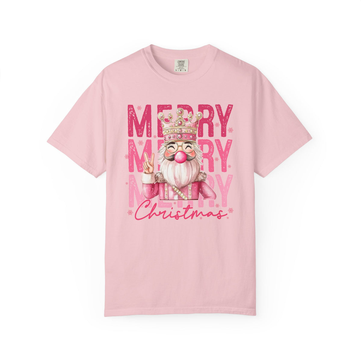 Merry Christmas — Cute Pink Bubblegum Nutcracker  - Comfort Colors | Trendy Women's T-Shirt. Direct to Garment. Printed & Shipped in the USA. Unisex Sizes.