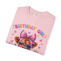 Birthday Girl, Highland Cow - Comfort Colors | Trendy Women's T-Shirt. Direct to Garment. Printed & Shipped in the USA. Unisex Sizes.