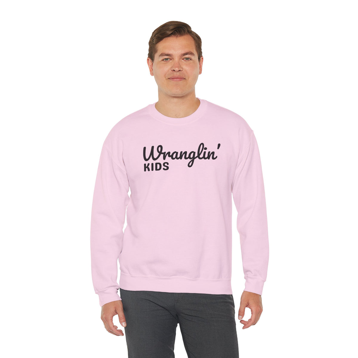 Wranglin' Kids Funny Mom Dad – Gildan Heavy Blend | Trendy Women’s and Men's Soft Sweatshirt. Direct to Garment. Printed & Shipped in the USA. Unisex Sizes.