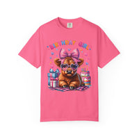 Birthday Girl, Highland Cow - Comfort Colors | Trendy Women's T-Shirt. Direct to Garment. Printed & Shipped in the USA. Unisex Sizes.