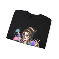 Cool Mombie with Coffee Peace Tattoo - Tired Mom – Gildan Heavy Blend | Trendy Women’s Soft Sweatshirt. Direct to Garment. Printed & Shipped in the USA. Unisex Sizes.
