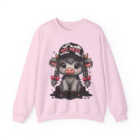 Cute Highland Cow 'Hot Mess' In Braids – Gildan Heavy Blend | Trendy Women’s Soft Sweatshirt. Direct to Garment. Printed & Shipped in the USA. Unisex Sizes.