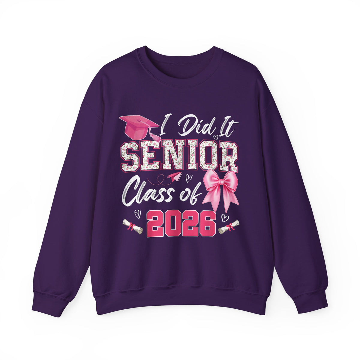 Class of 2026 I Did It Senior Coquette Bow Graduation – Gildan Heavy Blend | Trendy Women’s Soft Sweatshirt. Direct to Garment. Printed & Shipped in the USA. Unisex Sizes.