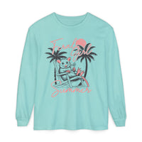 Feral Girl Summer, Possum on a Beach - Comfort Colors | Trendy Women's Long Sleeve T-Shirt. Direct to Garment. Printed & Shipped in the USA. Unisex Sizes.