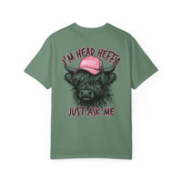 Head Heffa Highland Cow, Front & Back Print - Comfort Colors | Trendy Women's T-Shirt. Direct to Garment. Printed & Shipped in the USA. Unisex Sizes.