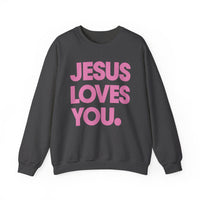 Jesus Loves You – Gildan Heavy Blend | Trendy Women’s and Men's Soft Sweatshirt. Direct to Garment. Printed & Shipped in the USA. Unisex Sizes.