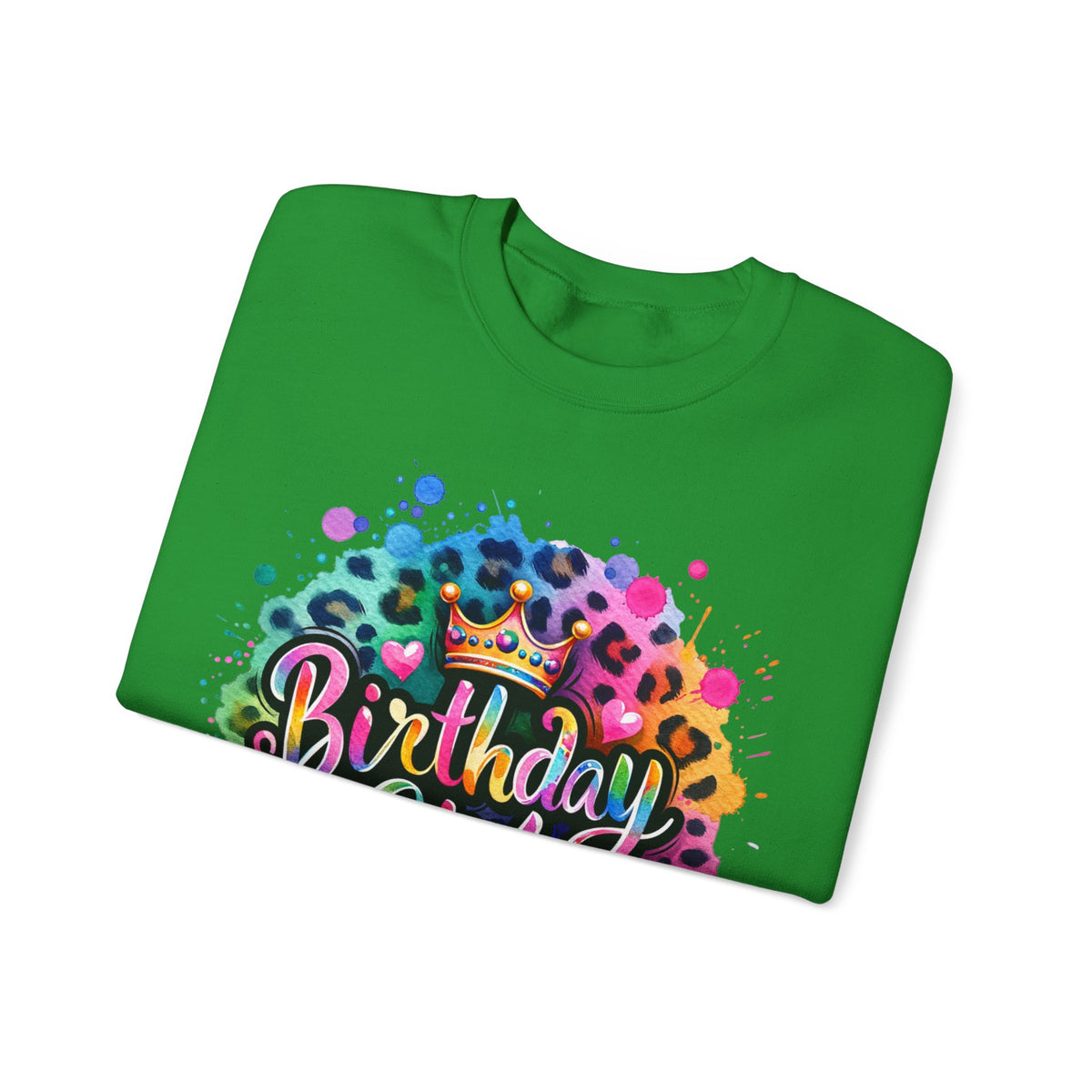 Birthday Girl, Neon Leopard – Gildan Heavy Blend | Trendy Women’s Soft Sweatshirt. Direct to Garment. Printed & Shipped in the USA. Unisex Sizes.