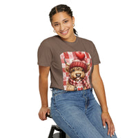 Highland Cow Be Mine, Red Checkered - Comfort Colors | Trendy Women's T-Shirt. Direct to Garment. Printed & Shipped in the USA. Unisex Sizes.
